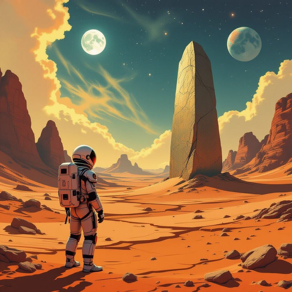 Astronaut on Alien Planet with Nebula Sky