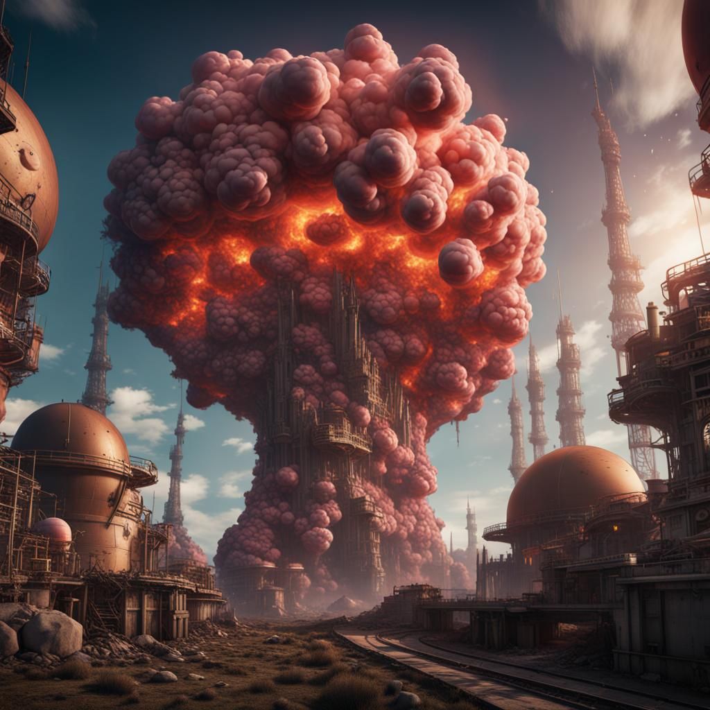 Nuclear Bombs Atomizing World: Detailed Matte Painting