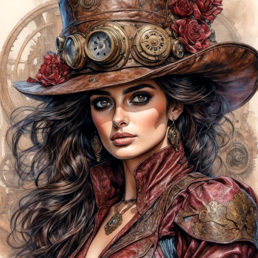 Steampunk Penelope Cruz Portrait: Intricate Detail