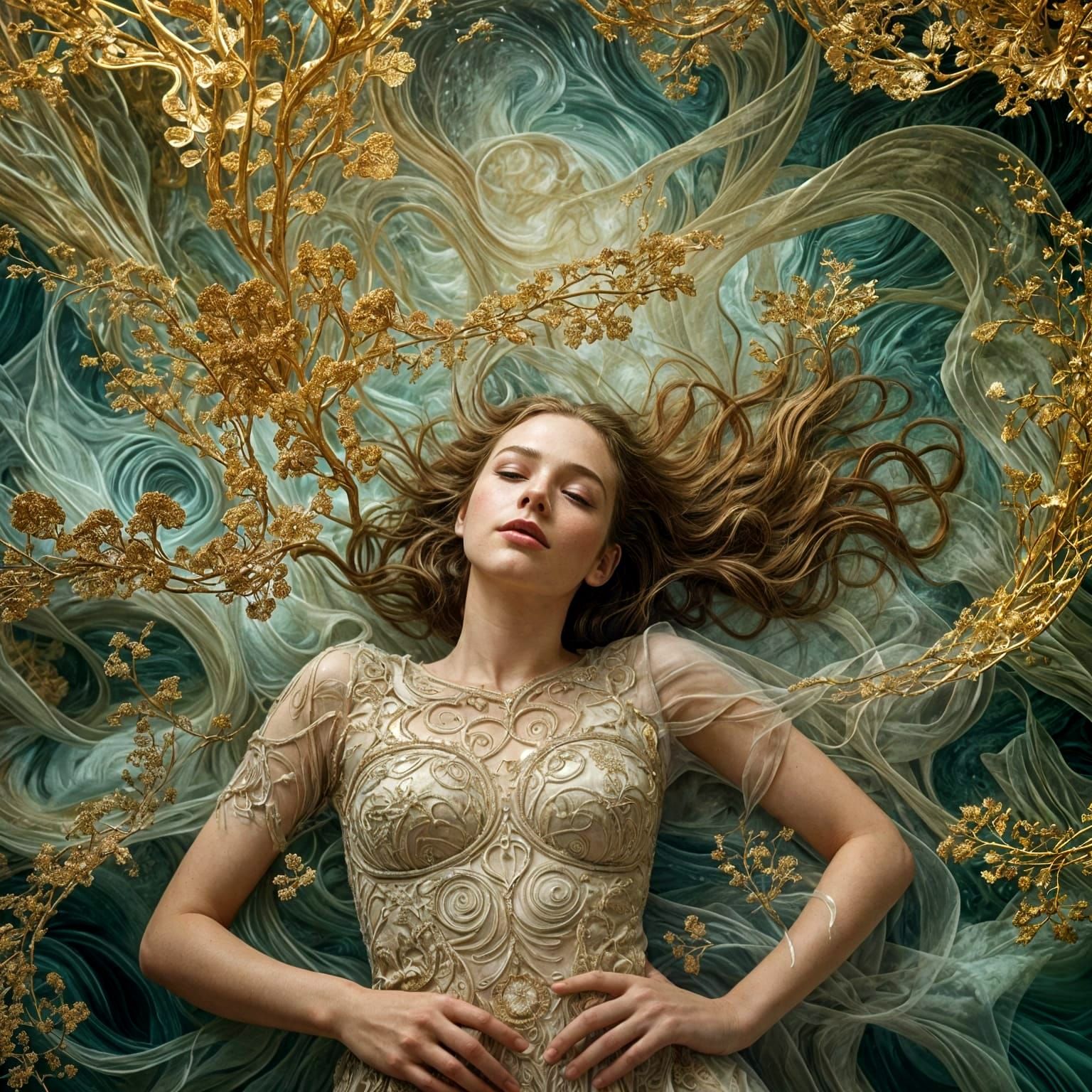 Abstract Lightness: Klimt-Inspired Mixed Media Art