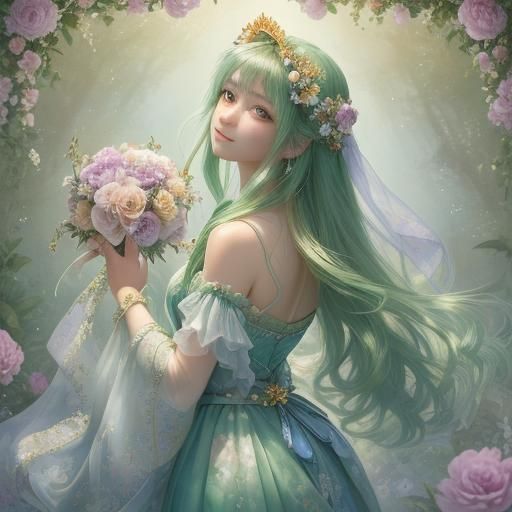 Floral Maiden in Fantasy Wonderland: Etching Aquatint