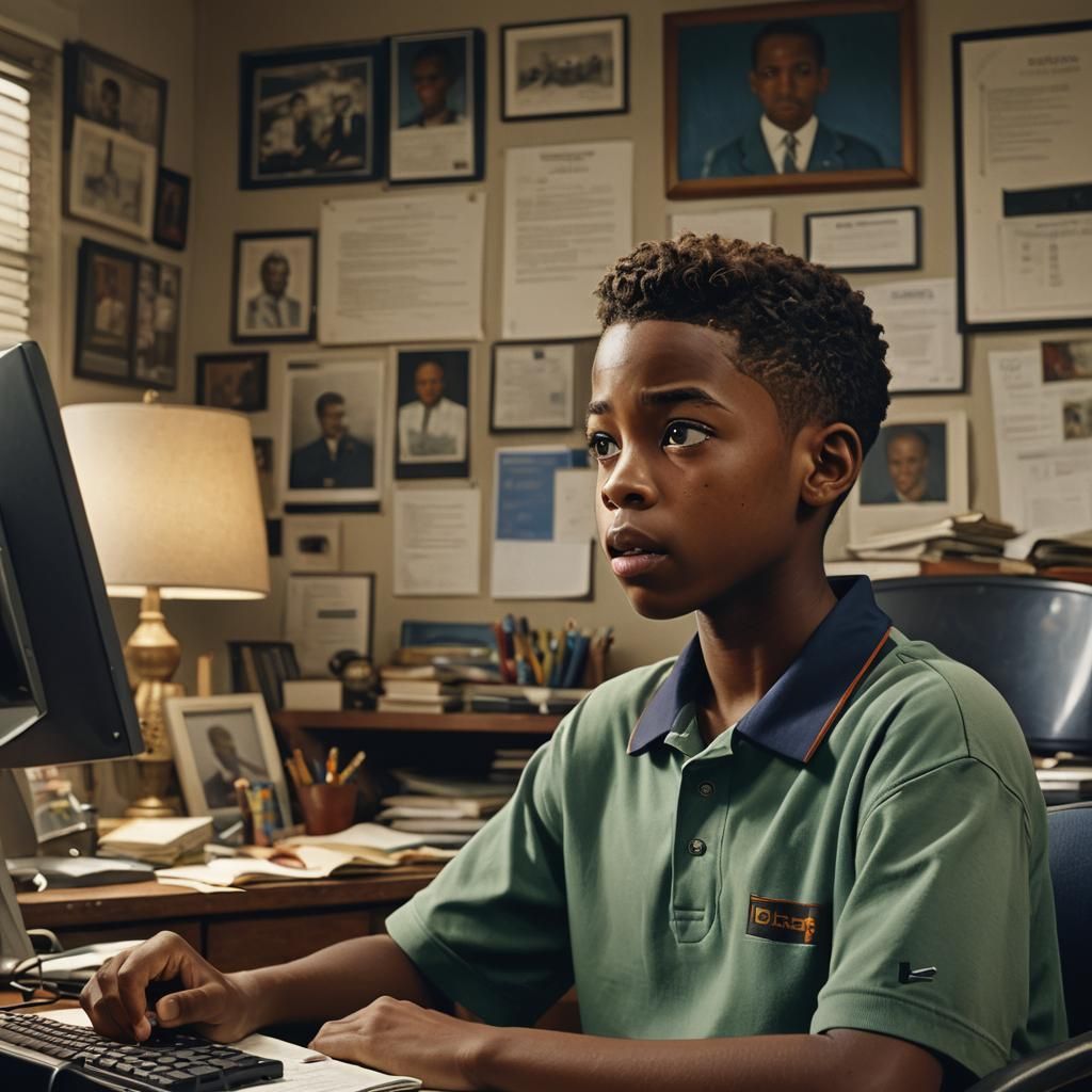 Surprised Boy at Desk: Detailed Matte Painting
