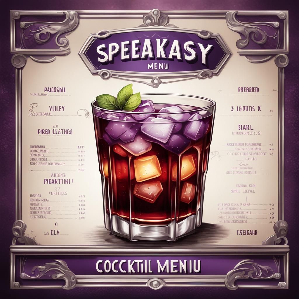 Vintage Cartoon Speakeasy Cocktail Menu in Airbrush Style