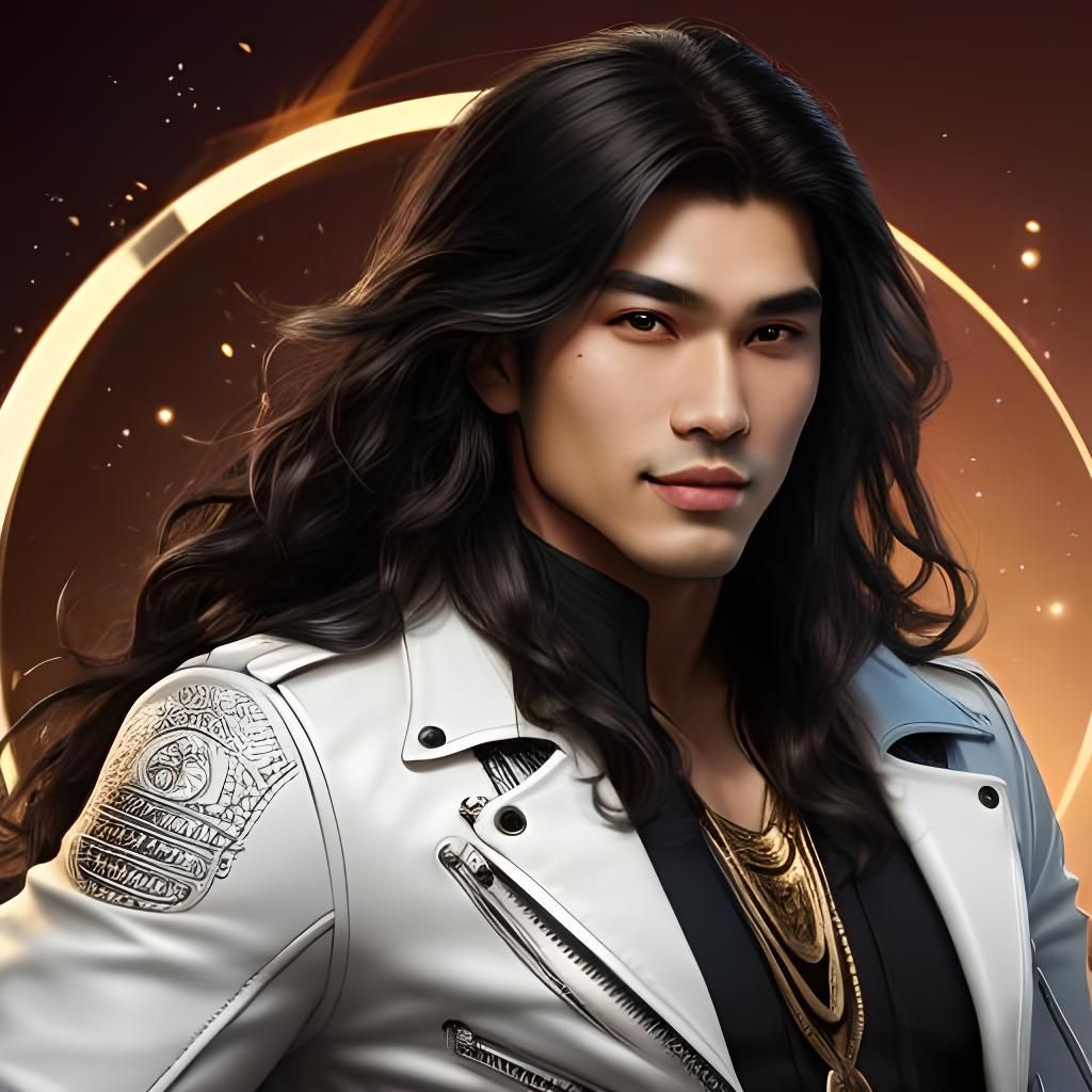 Handsome Young Man with Long Hair and Biker Jacket