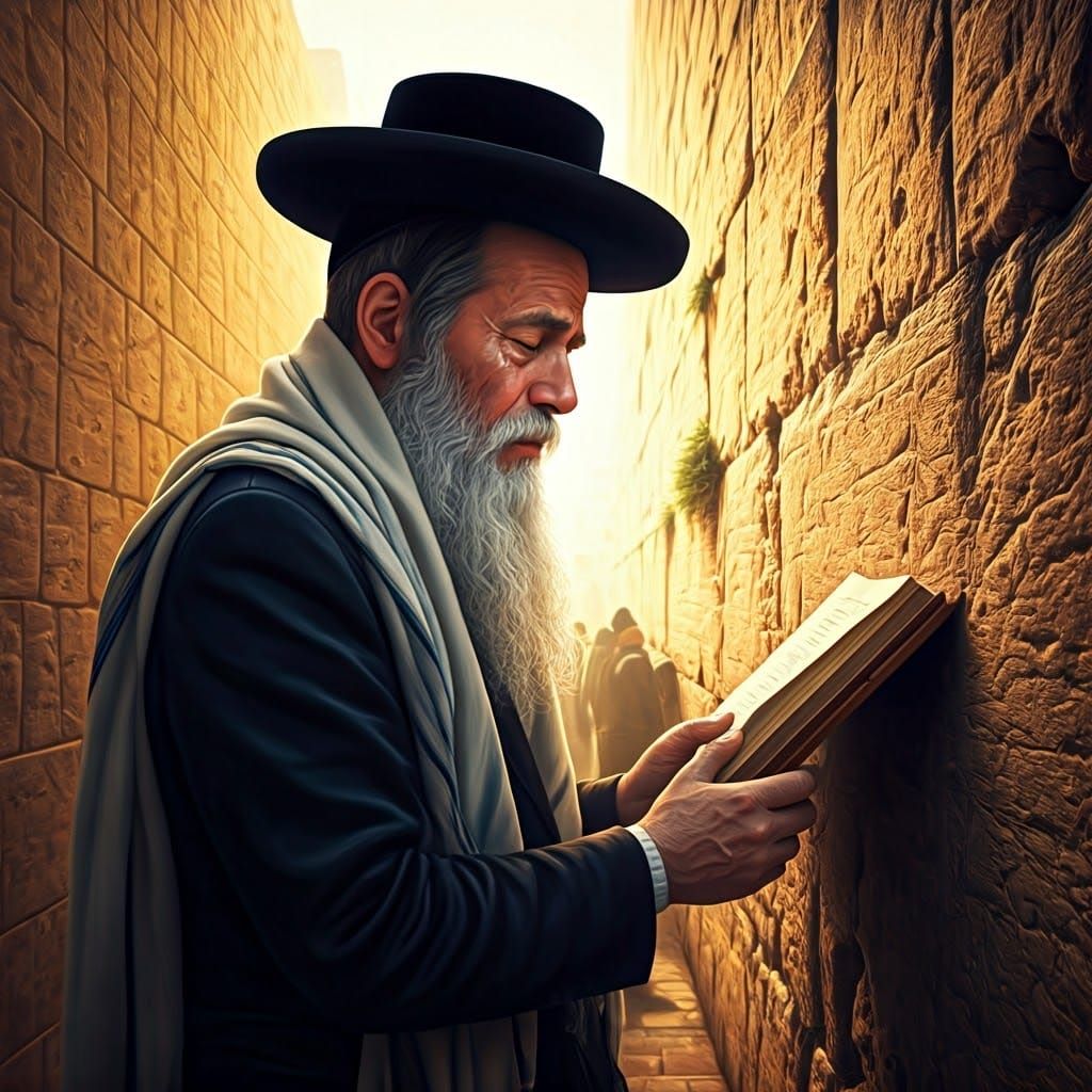 Devout Jewish Man Praying at Western Wall