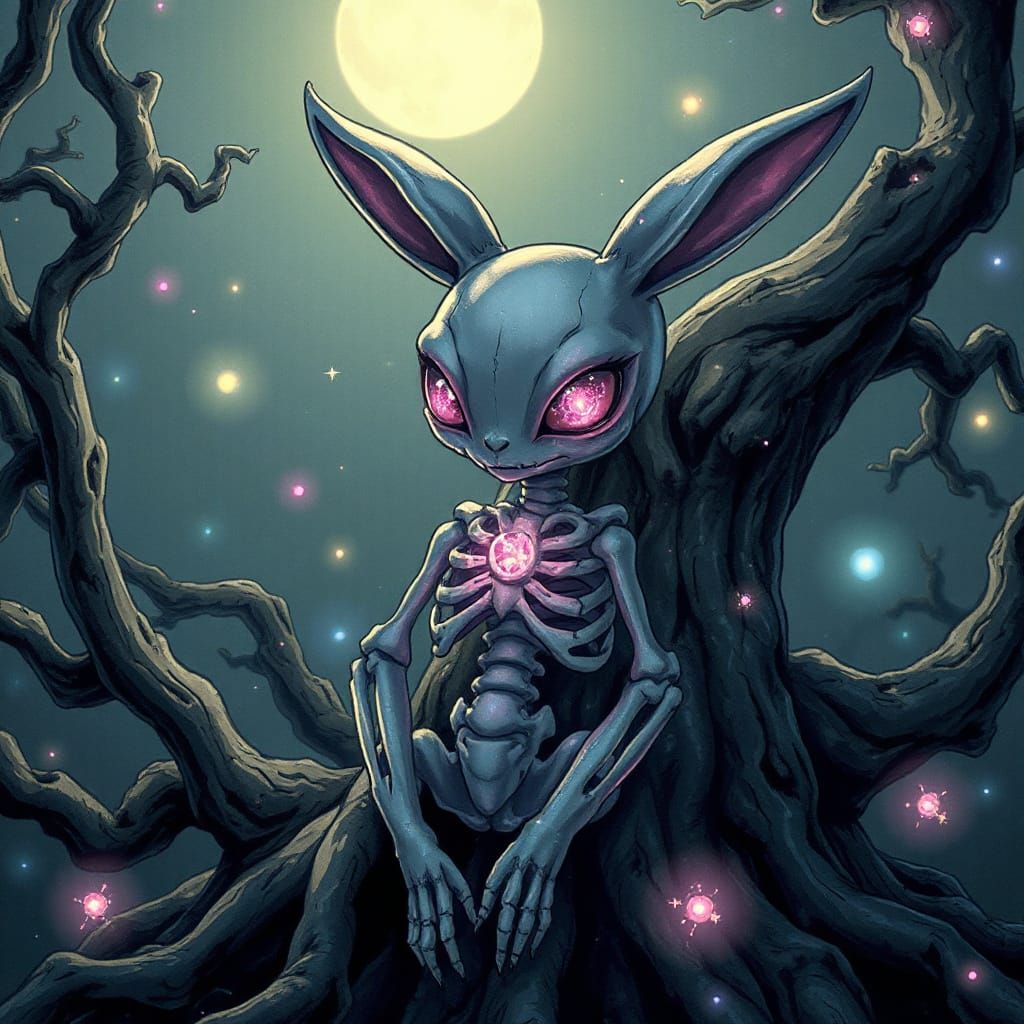 Mystical, Kawaii Dark Fantasy Creature in Haunting Manga Art