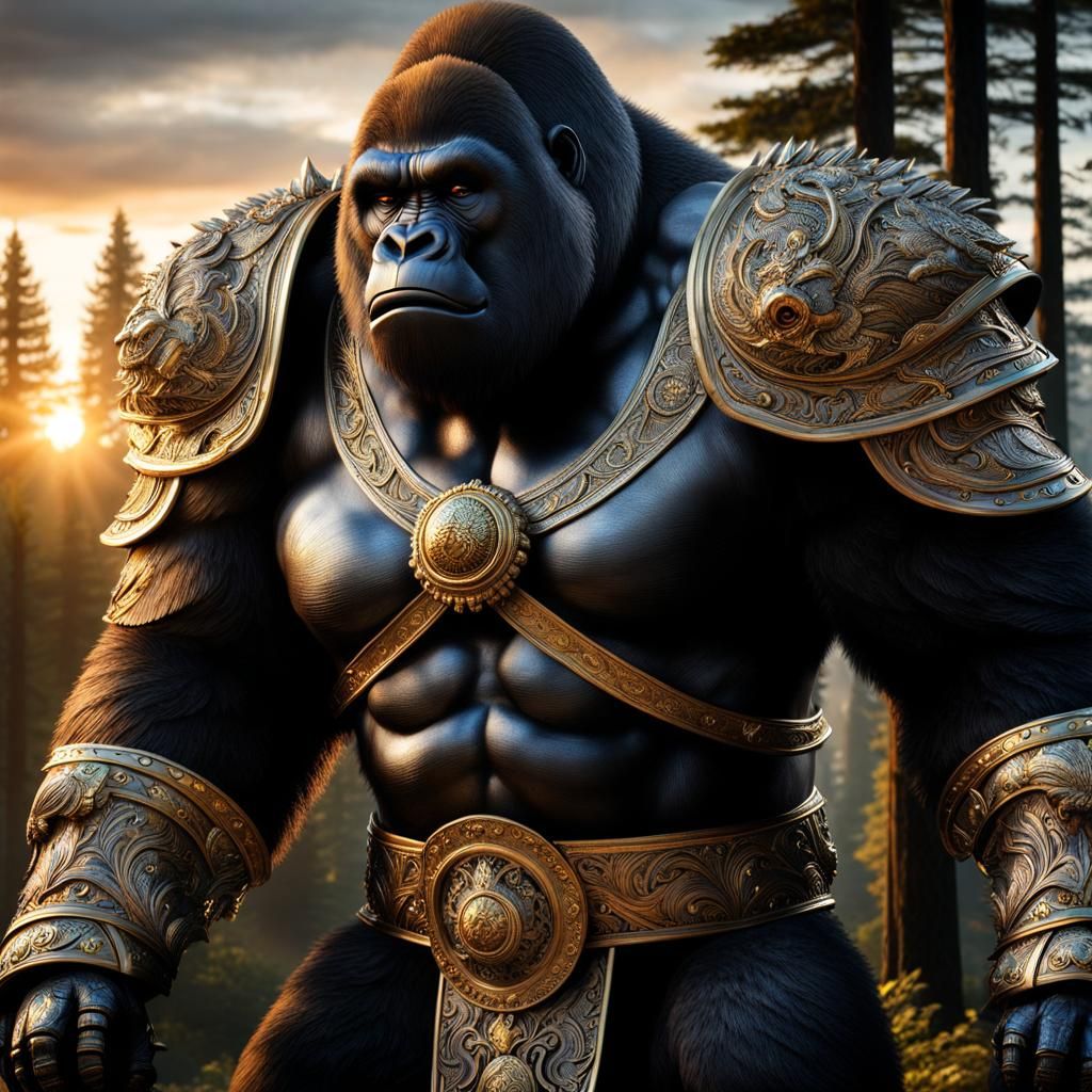 The silverback gorilla warrior prepares for battle
