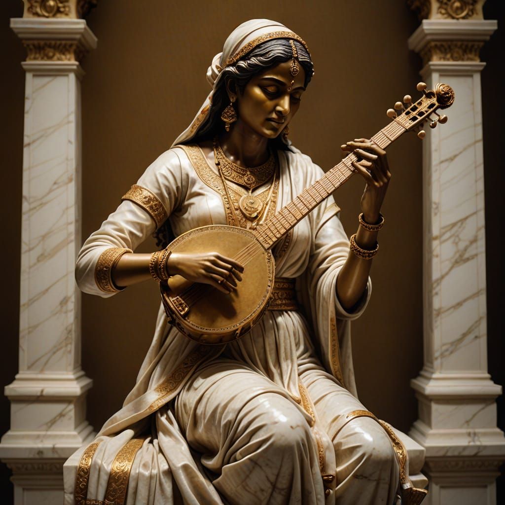 Baroque Marble Sculpture of Indian Musician