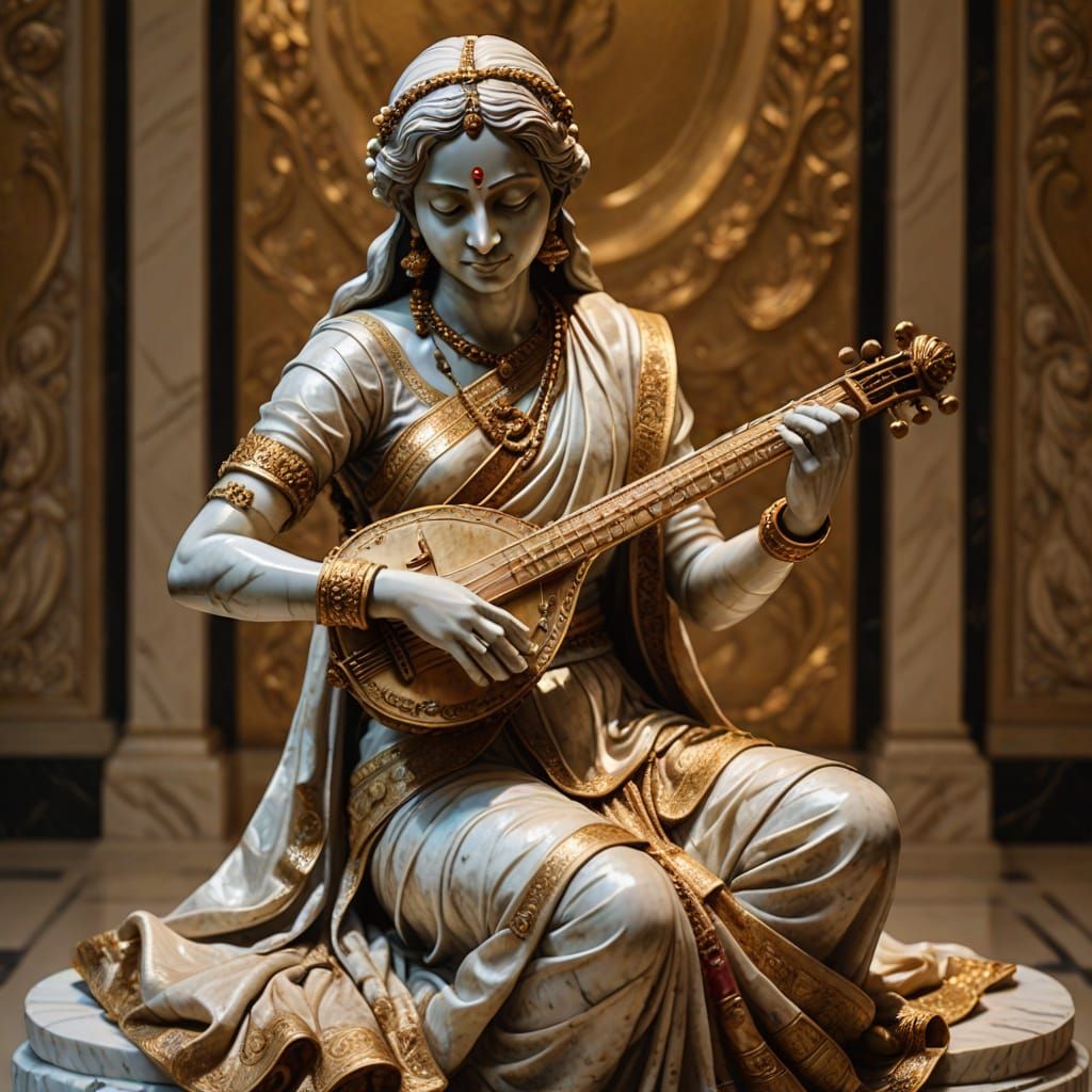 Baroque Marble Sculpture of Indian Musician