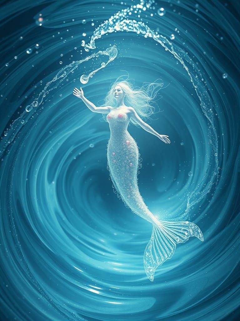 Ethereal Mermaid Suspended in Ocean Vortex