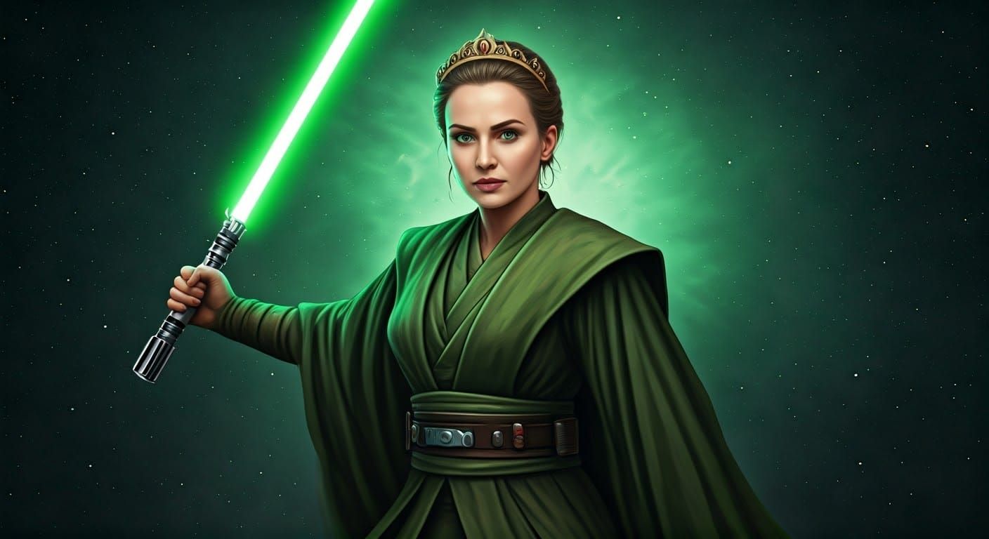 English Princess as Female Jedi Knight in Jade Green Robes
