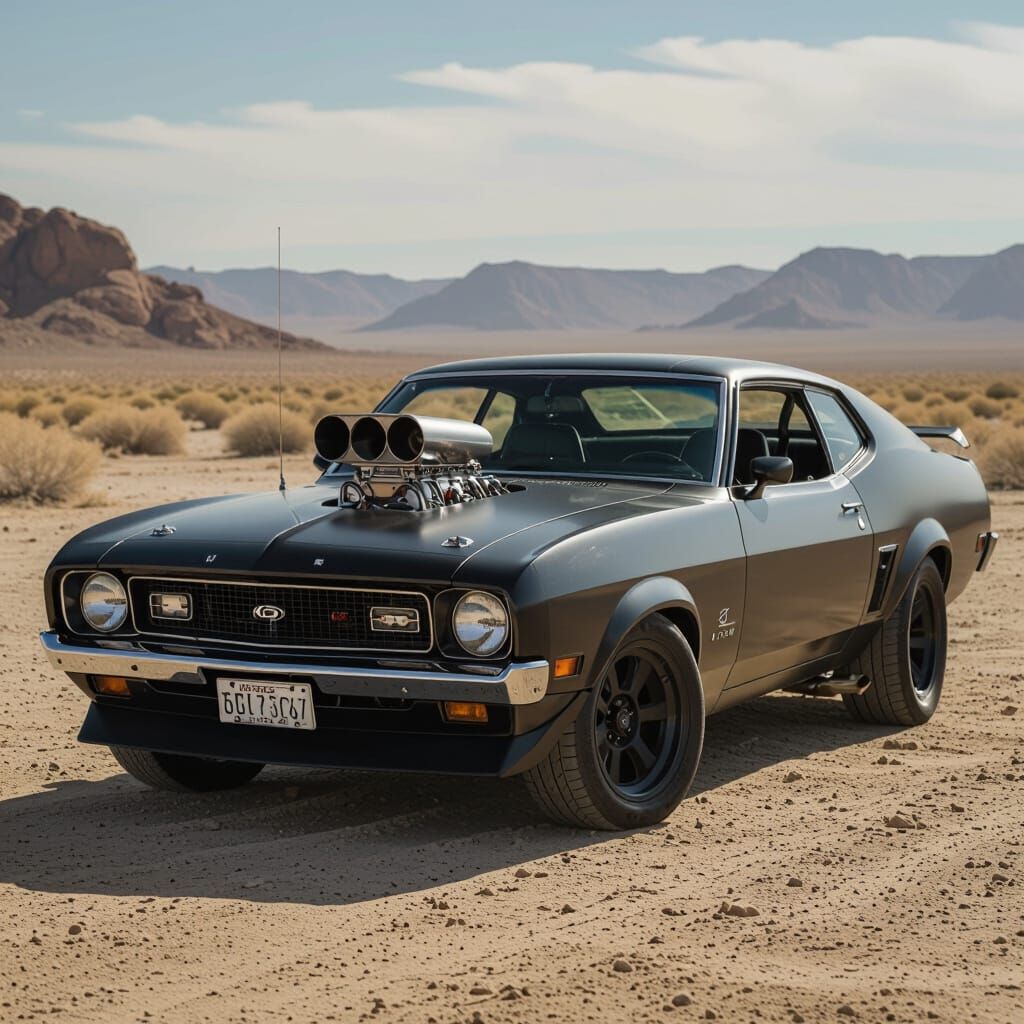 Post-Apocalyptic Interceptor Muscle Car in Desert Wasteland