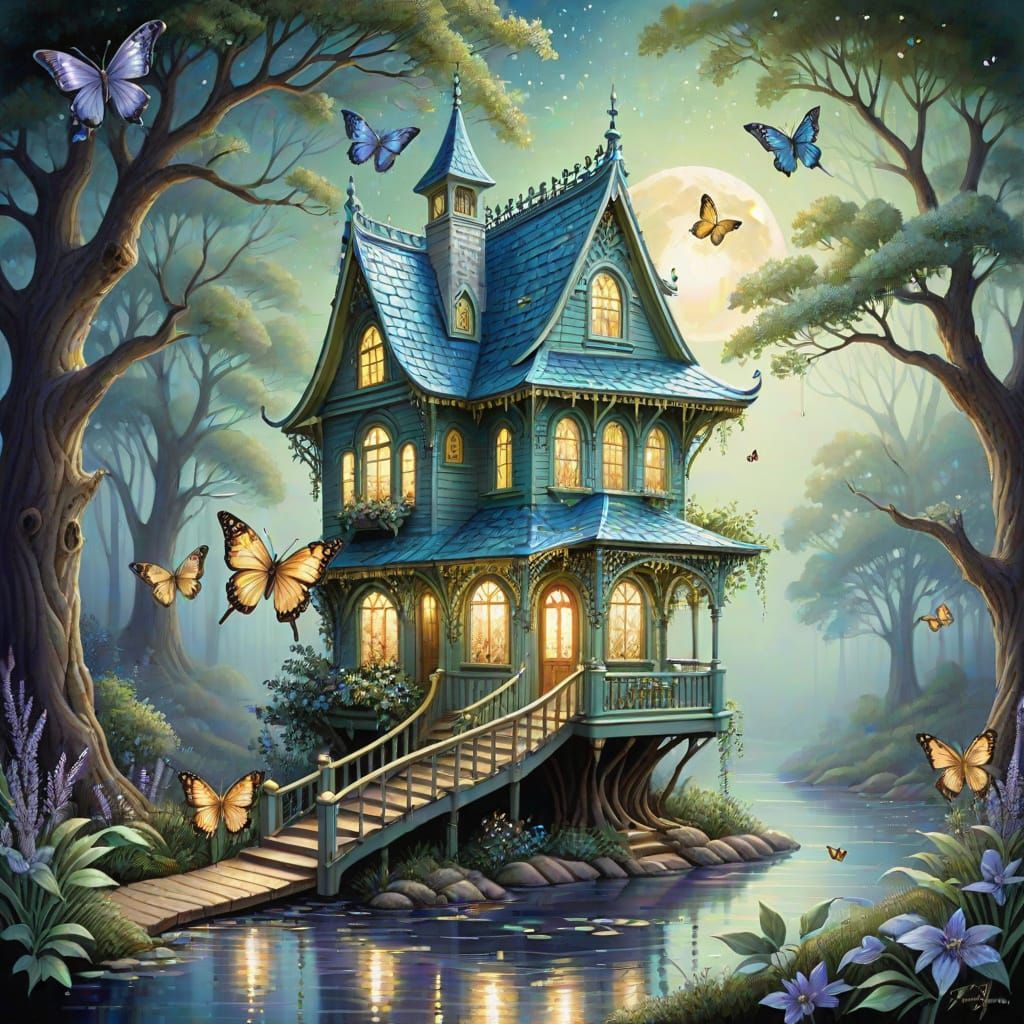 Enchanted Victorian Treehouse Amidst Whispers of the Cosmos