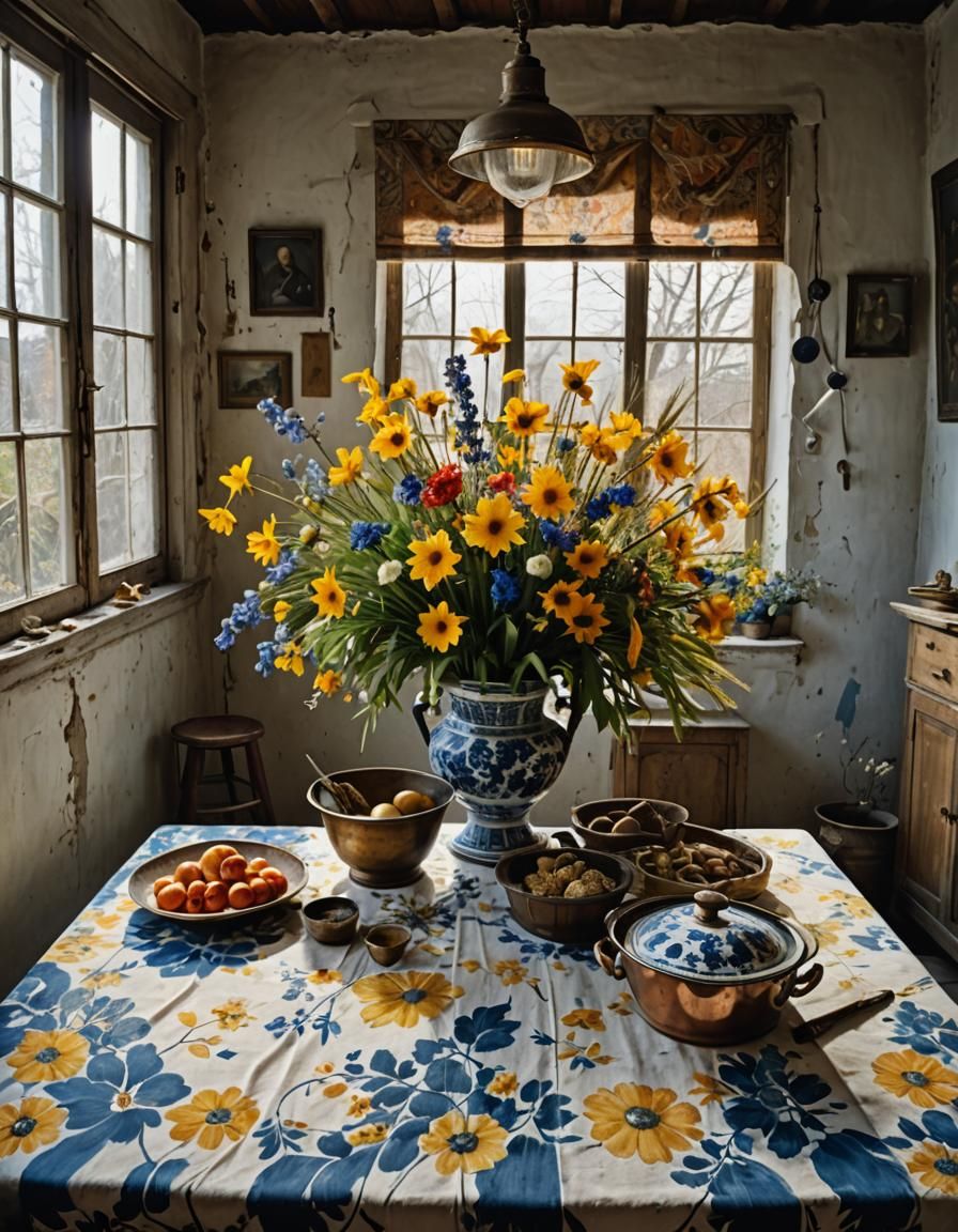 Radiant Flowers and Dried Plants Still Life