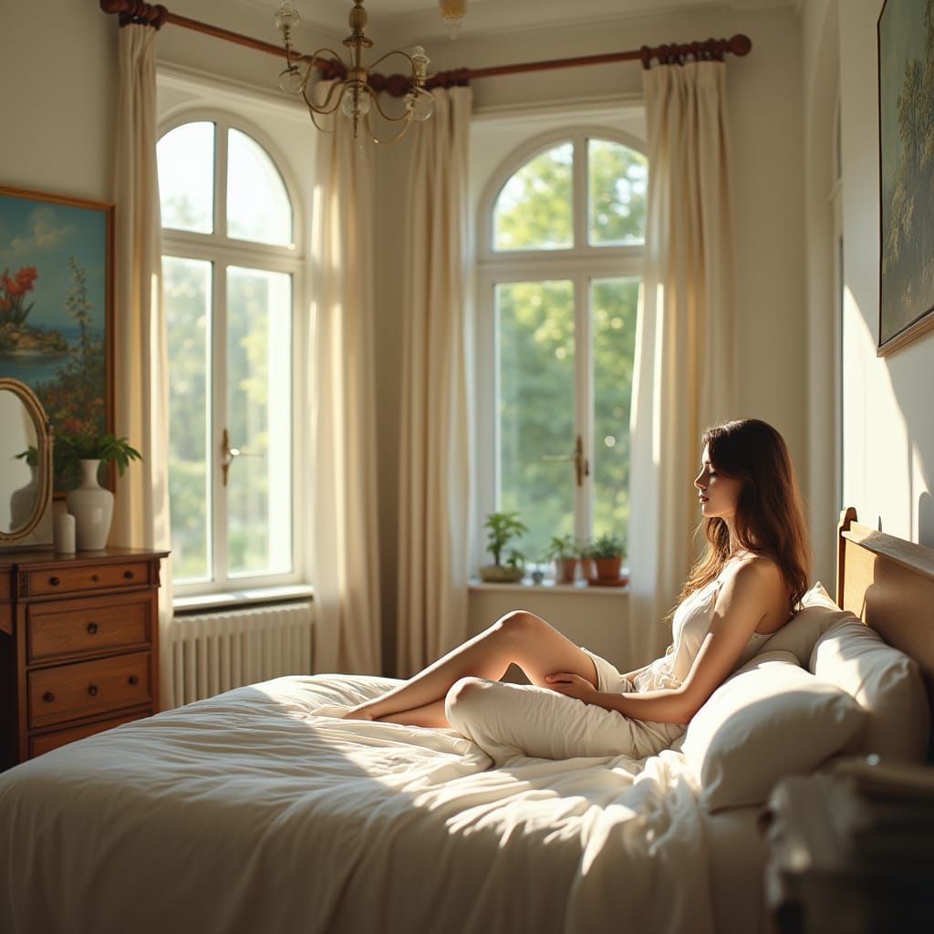 Sunlit Bedroom Scene Reminiscent of Impressionist Art