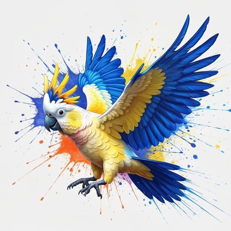 Cockatoo in Flight: Vibrant Splash Art