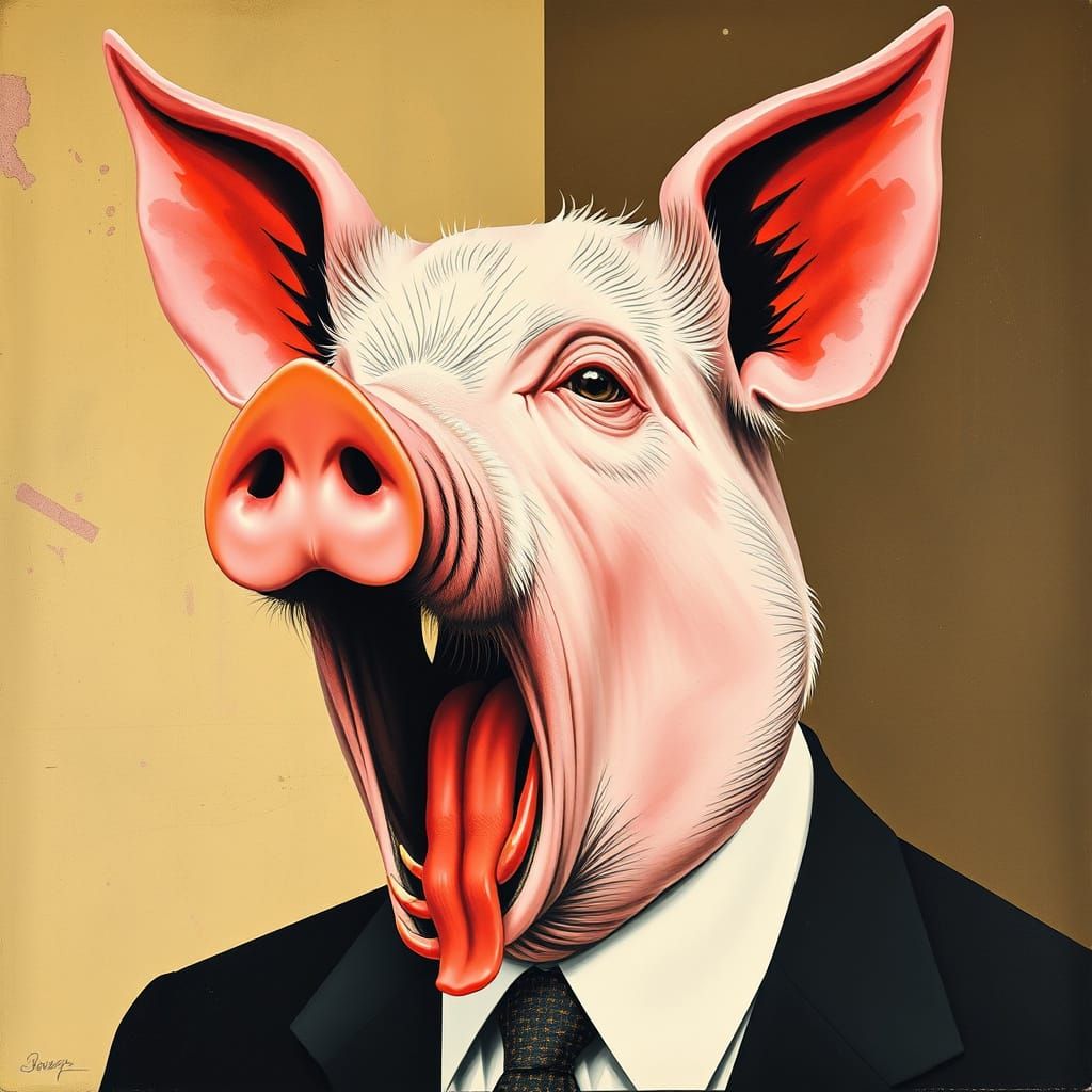 Geometric Pig-Man Portrait in Abstract Style