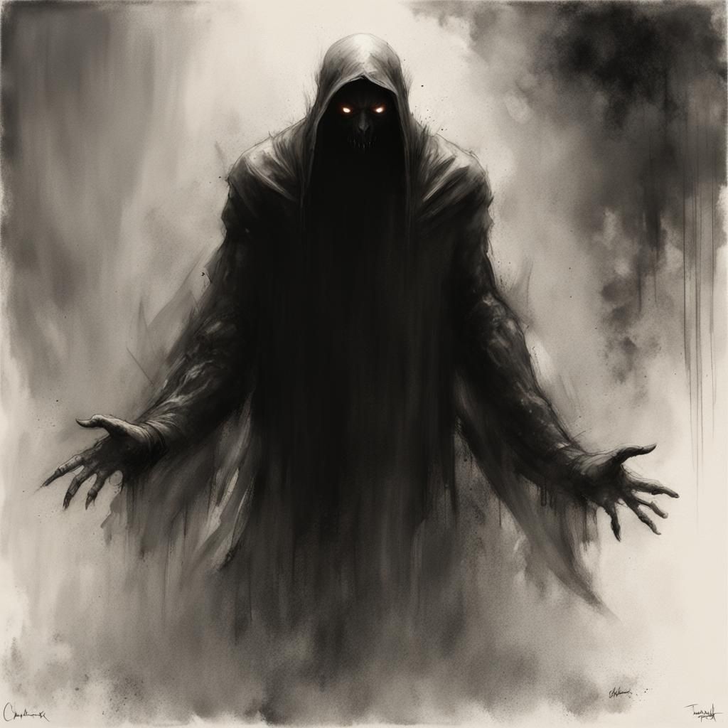 Ethereal Shadow Spirit in Charcoal Sketch Style