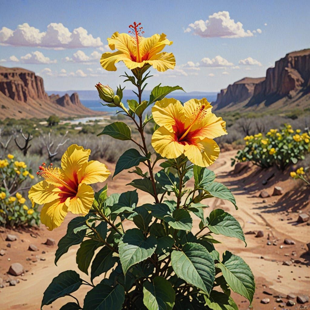 Yellow Hibiscus Watercolor Painting in Impressionist Style