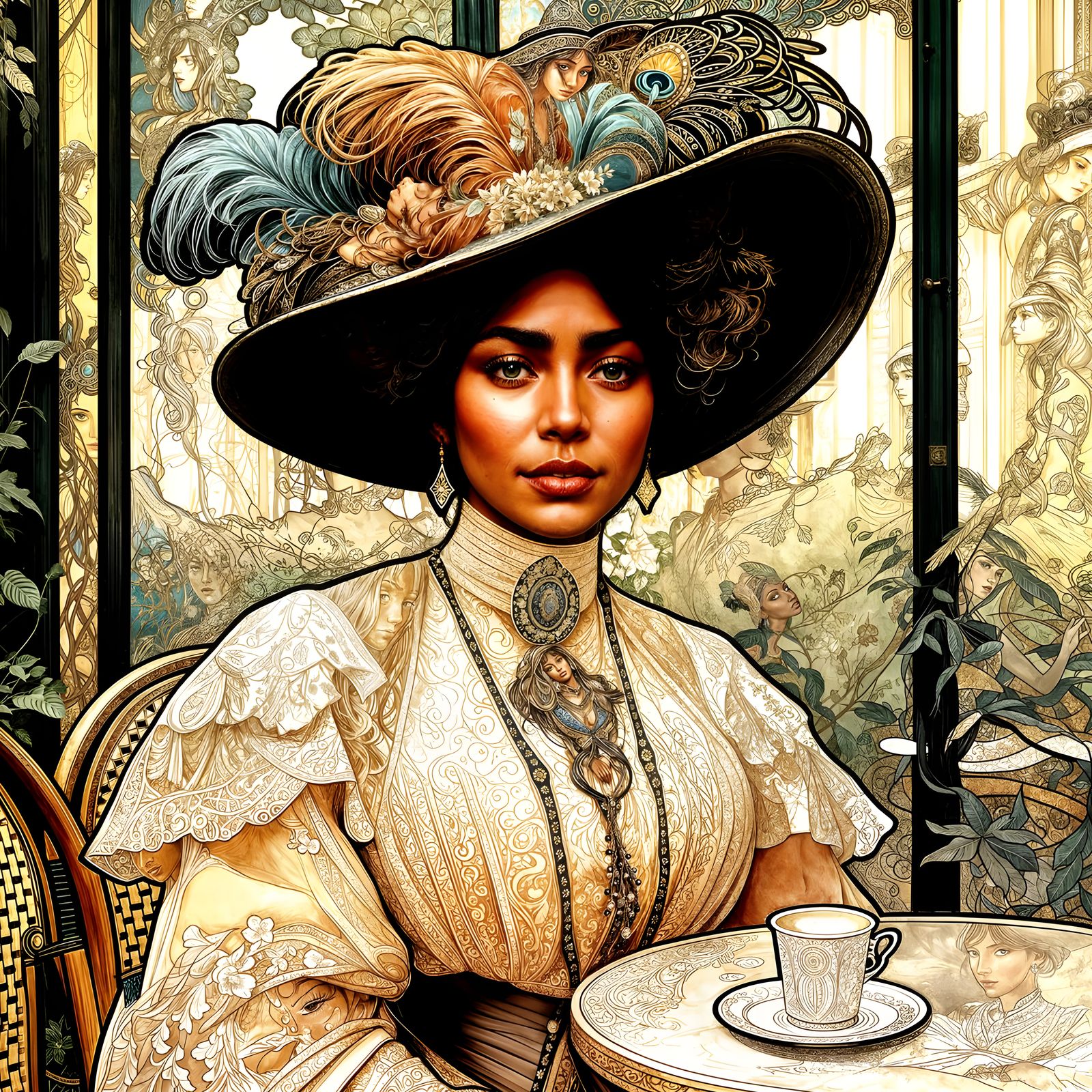 Victorian Woman in Parisian Cafe: Impasto Painting