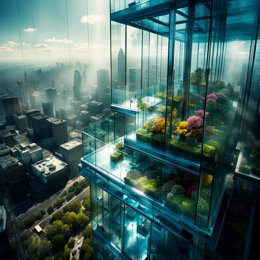 Glass City in the Clouds: Hyperrealistic Sci-Fi Architecture