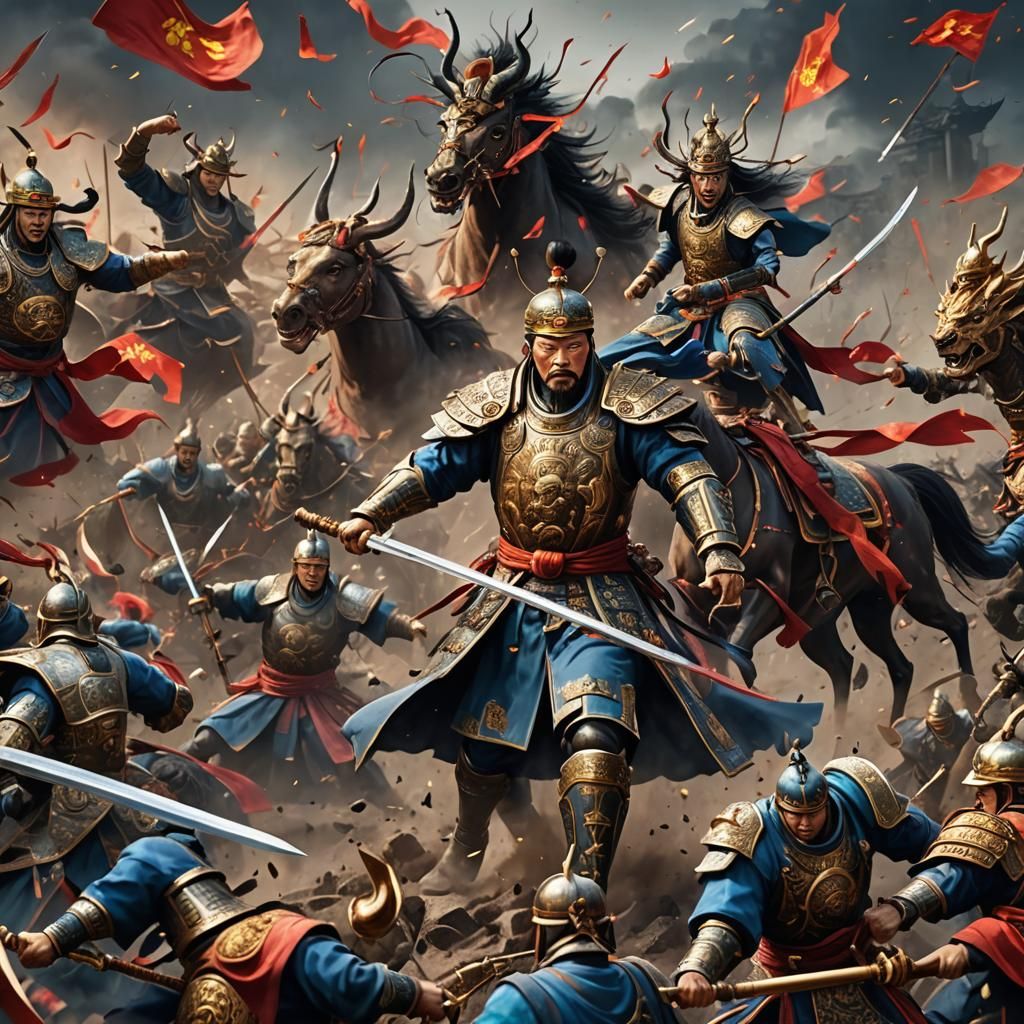 Chinese Emperor in Battle: Detailed Matte Painting