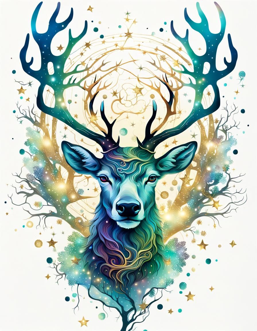 Majestic Stag Portrait with Nebula Antlers