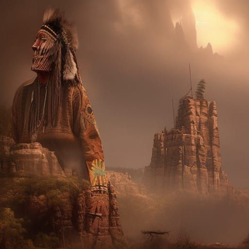 Epic Apache Warrior in Digital Matte Painting