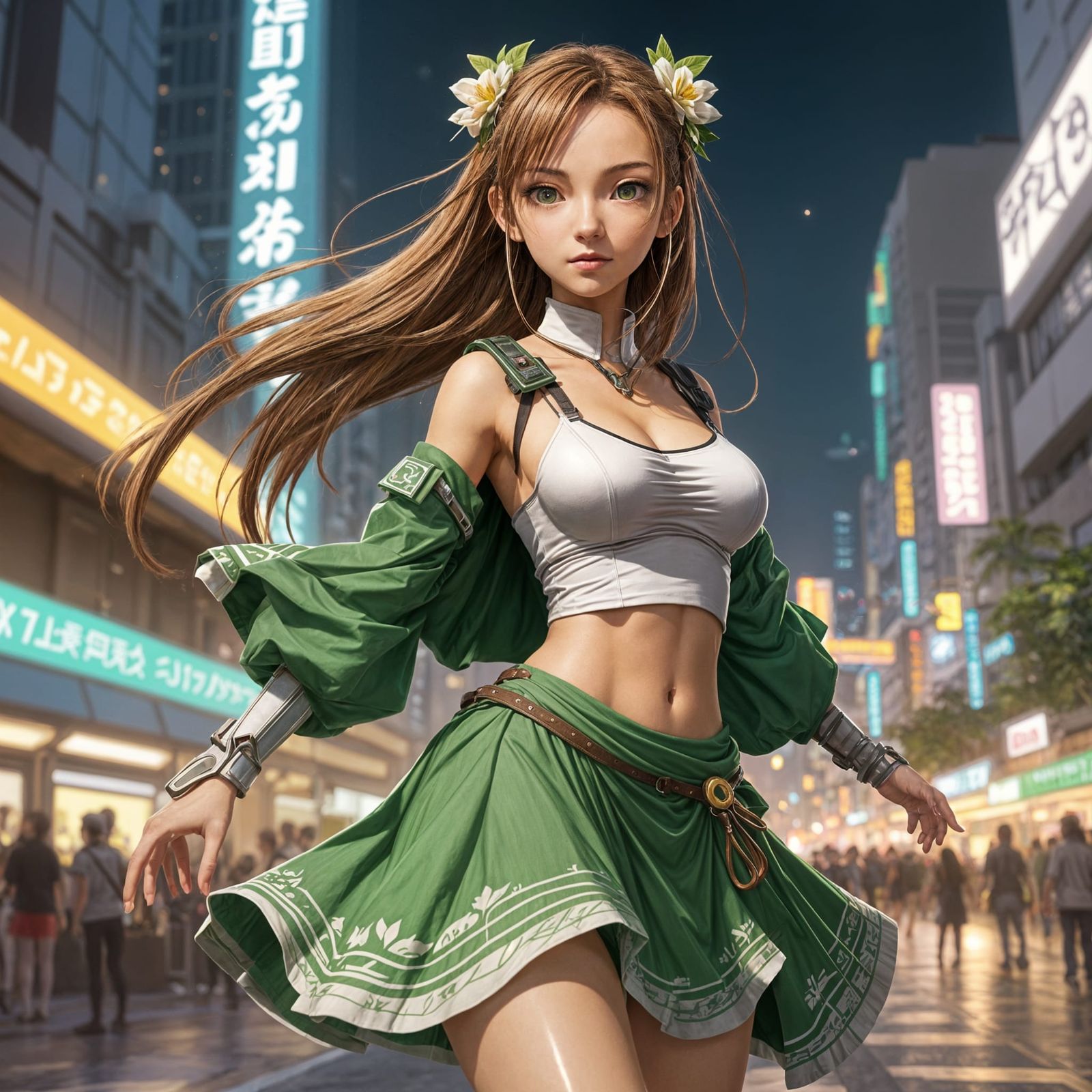 Cyberpunk Goddess Dances Under Neon Skies