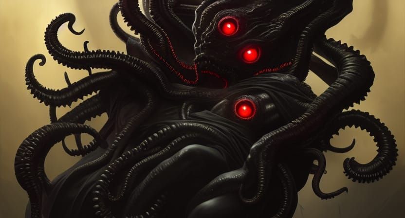 Lovecraftian Demon on Throne: Hyperdetailed Portrait