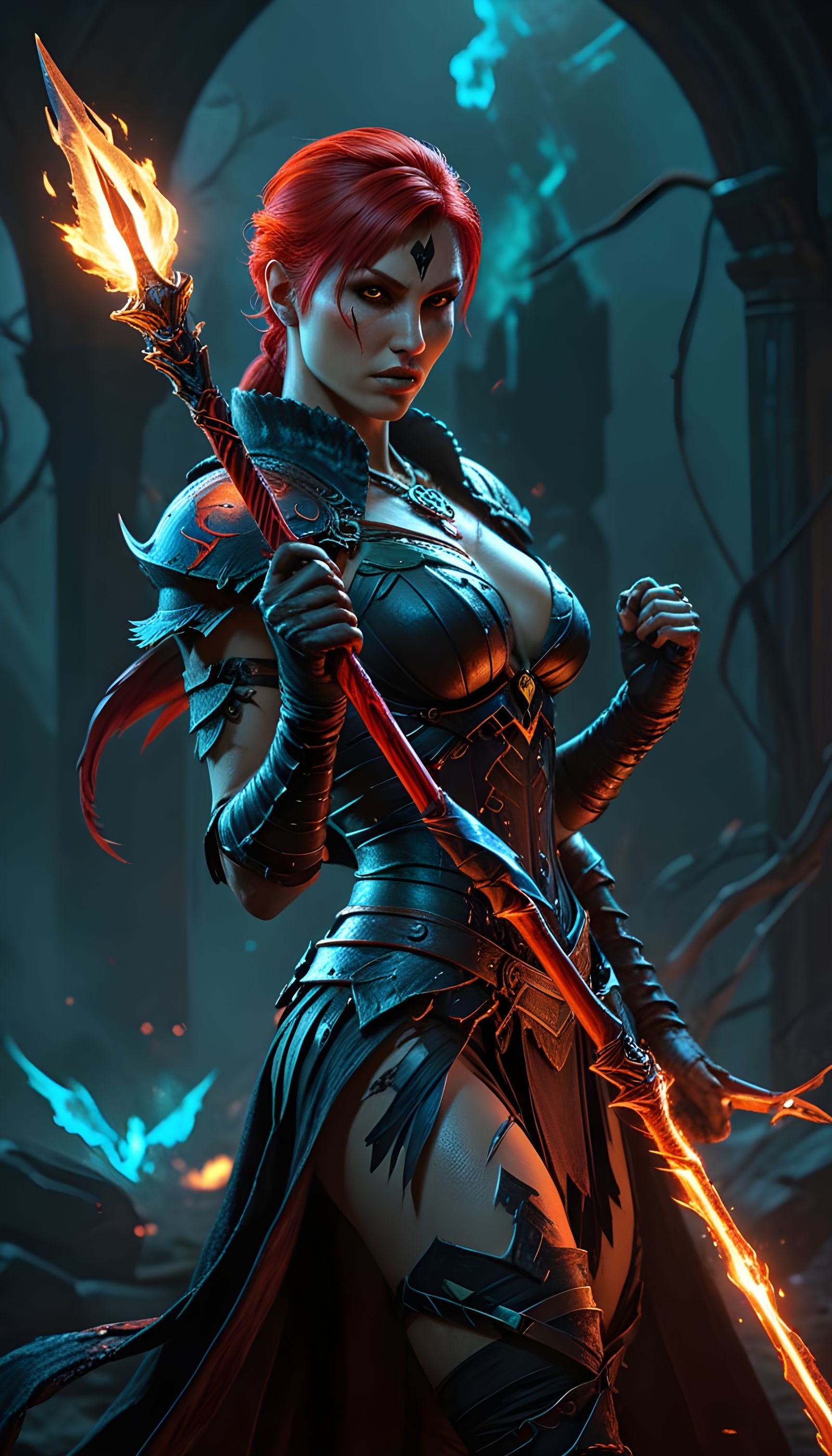 Confident Warrior Woman with Staff in Fantasy Battle