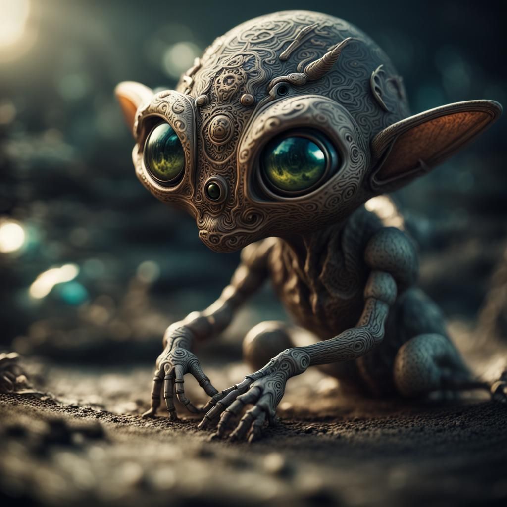 Small Alien Deep in Thought, Solarpunk Style