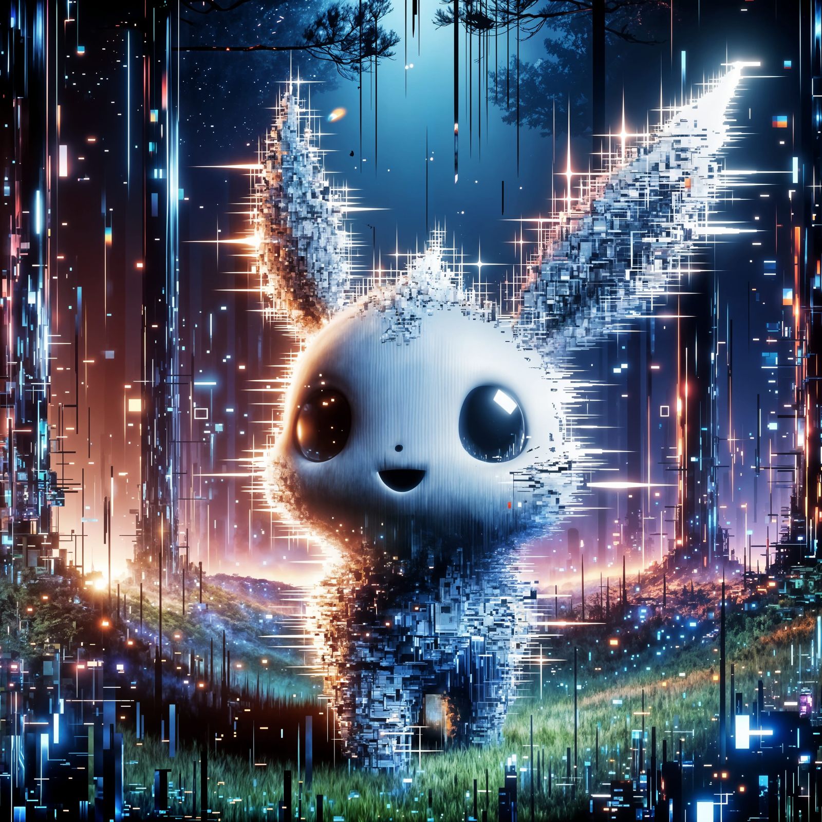 Digital Glitch Portrait of a Moonbeam Sentinel