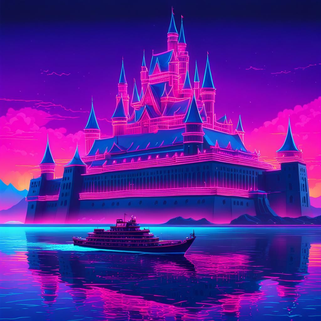 Synthwave Palace City on Water