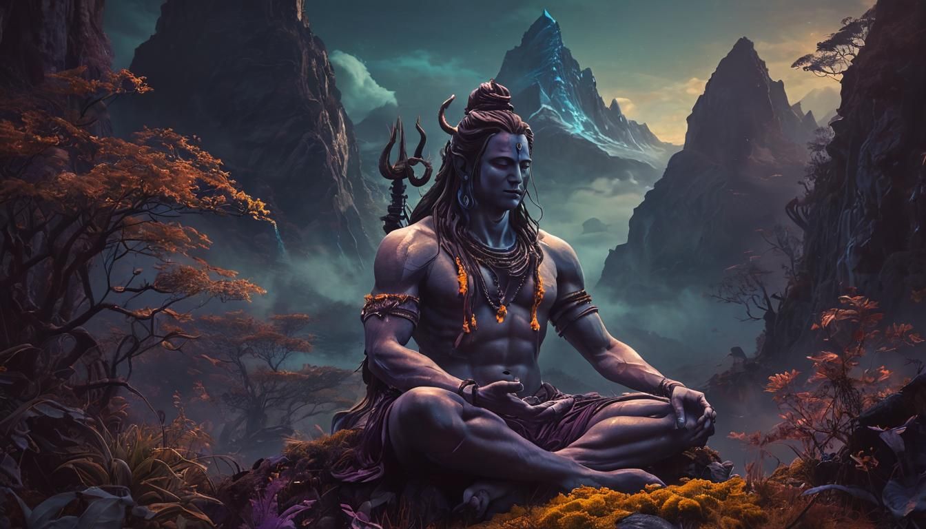 Lord Shiva Meditating in a Glowing Mountain