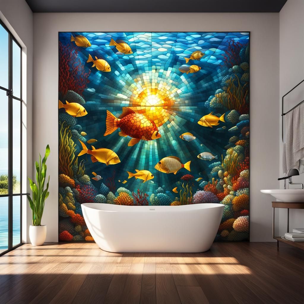Majestic Underwater Mosaic in Stained Glass
