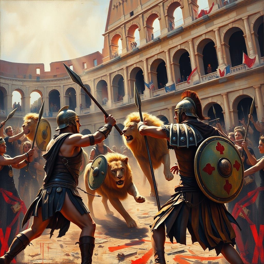 Gladiators Clash in Ancient Colosseum Chaos, Inspired by Imp...