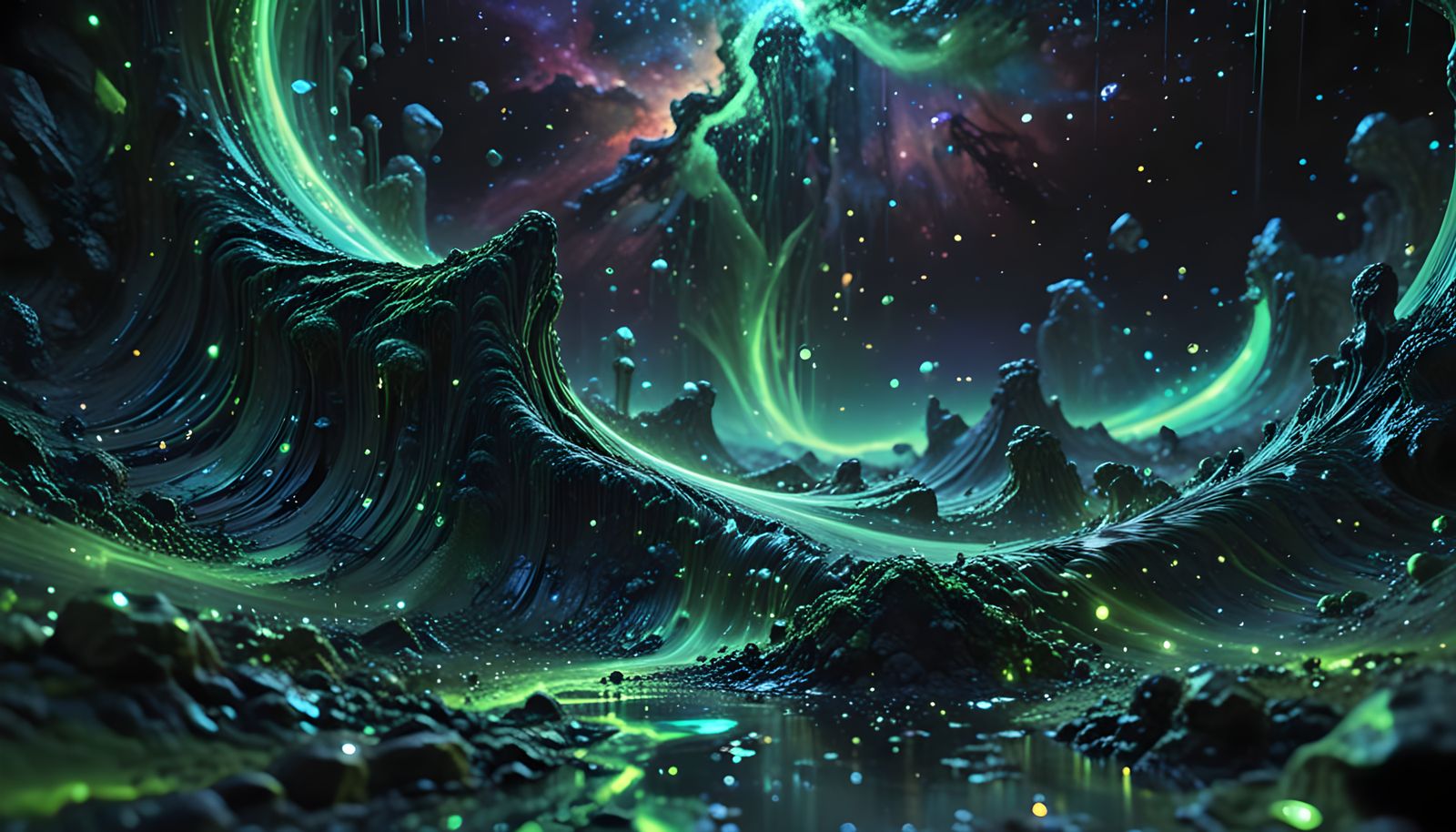 Neon Cosmic Universe in Matrix Digital Code Style