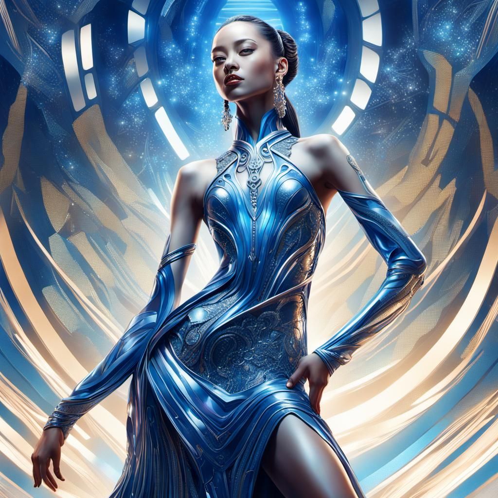 Elegant Dancer in Ornate Dress, Digital Portrait