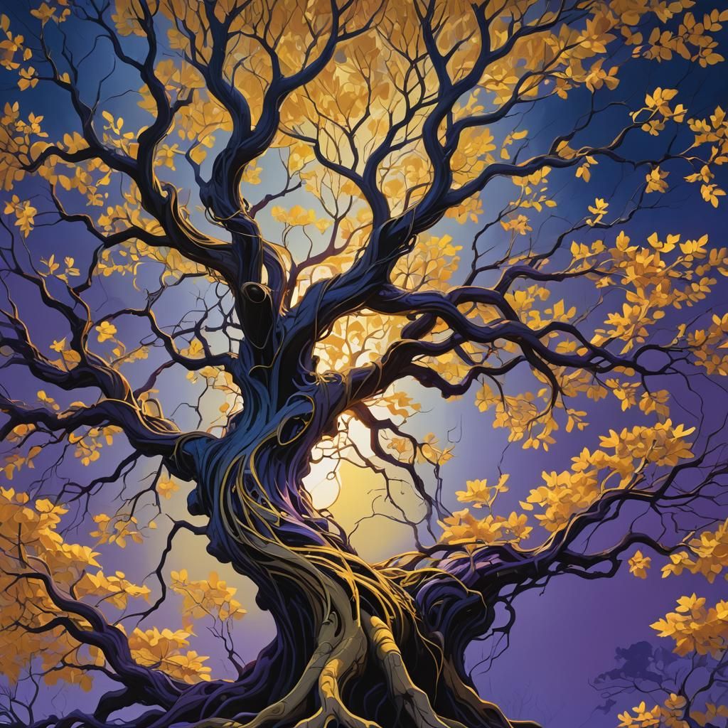 Luminous Tree with Abstract Expressionist Brushstrokes