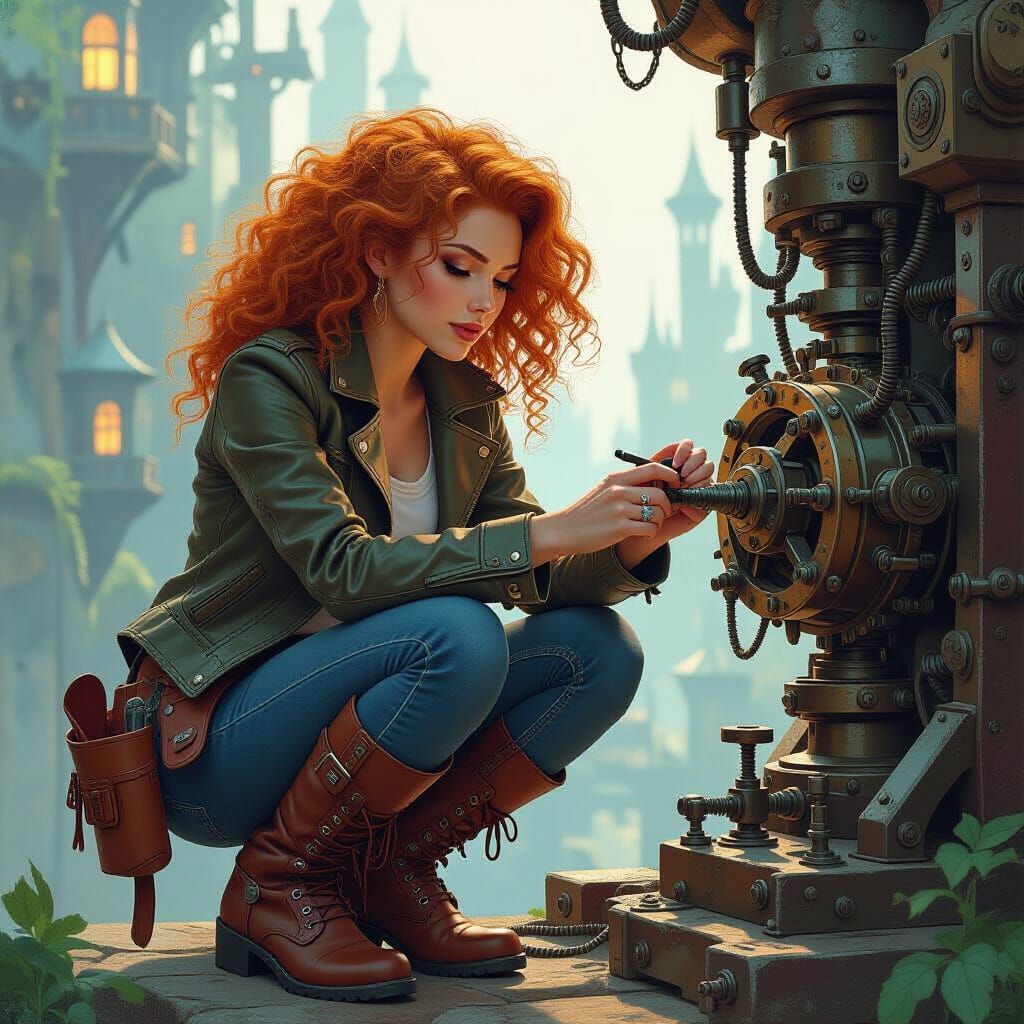 Fantasy Mechanic Building Intricate Device