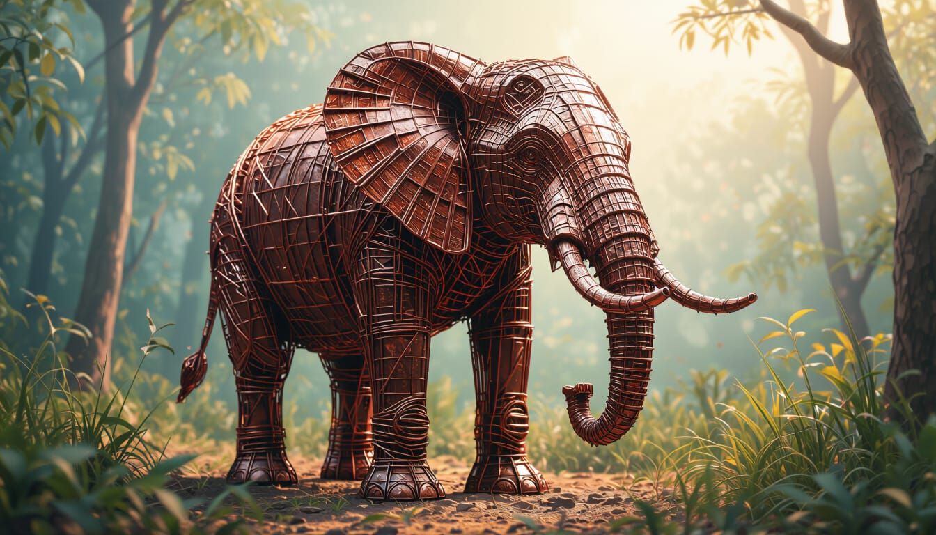 Copper Wire Elephant Sculpture in Wire Jungle