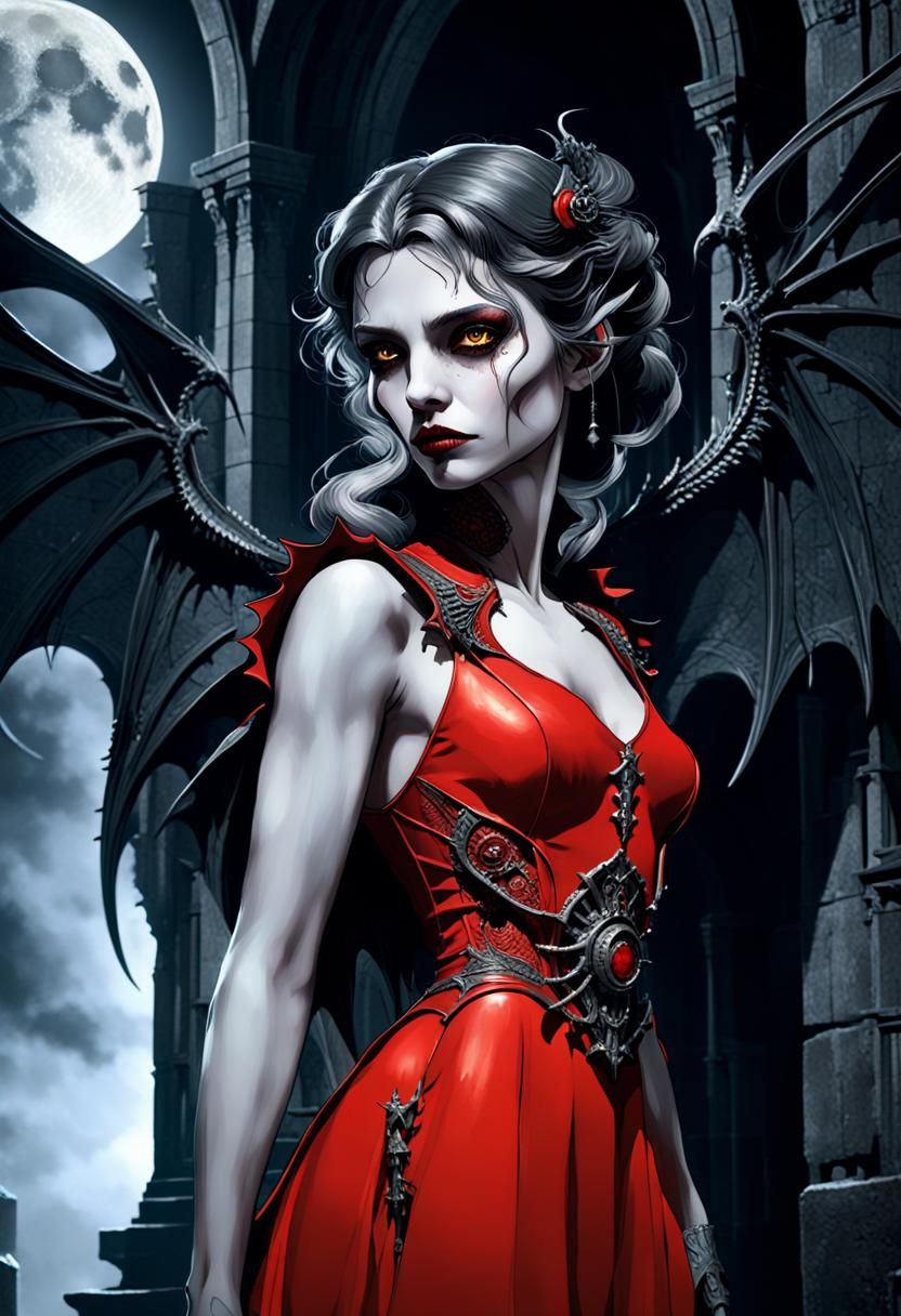 Biomechanical Vampire in Dark Crypt, Art Nouveau Style