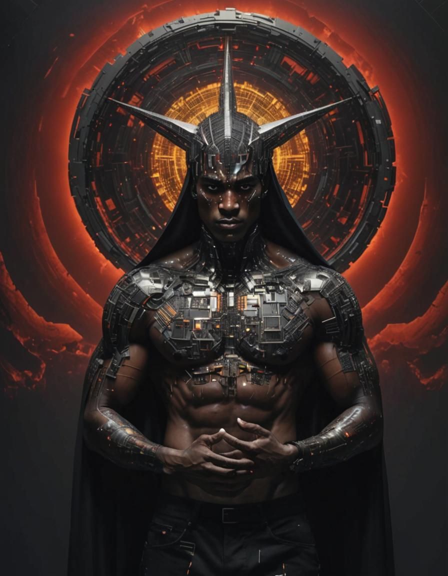 Glitched Neofuturistic Portrait in Red and Gray