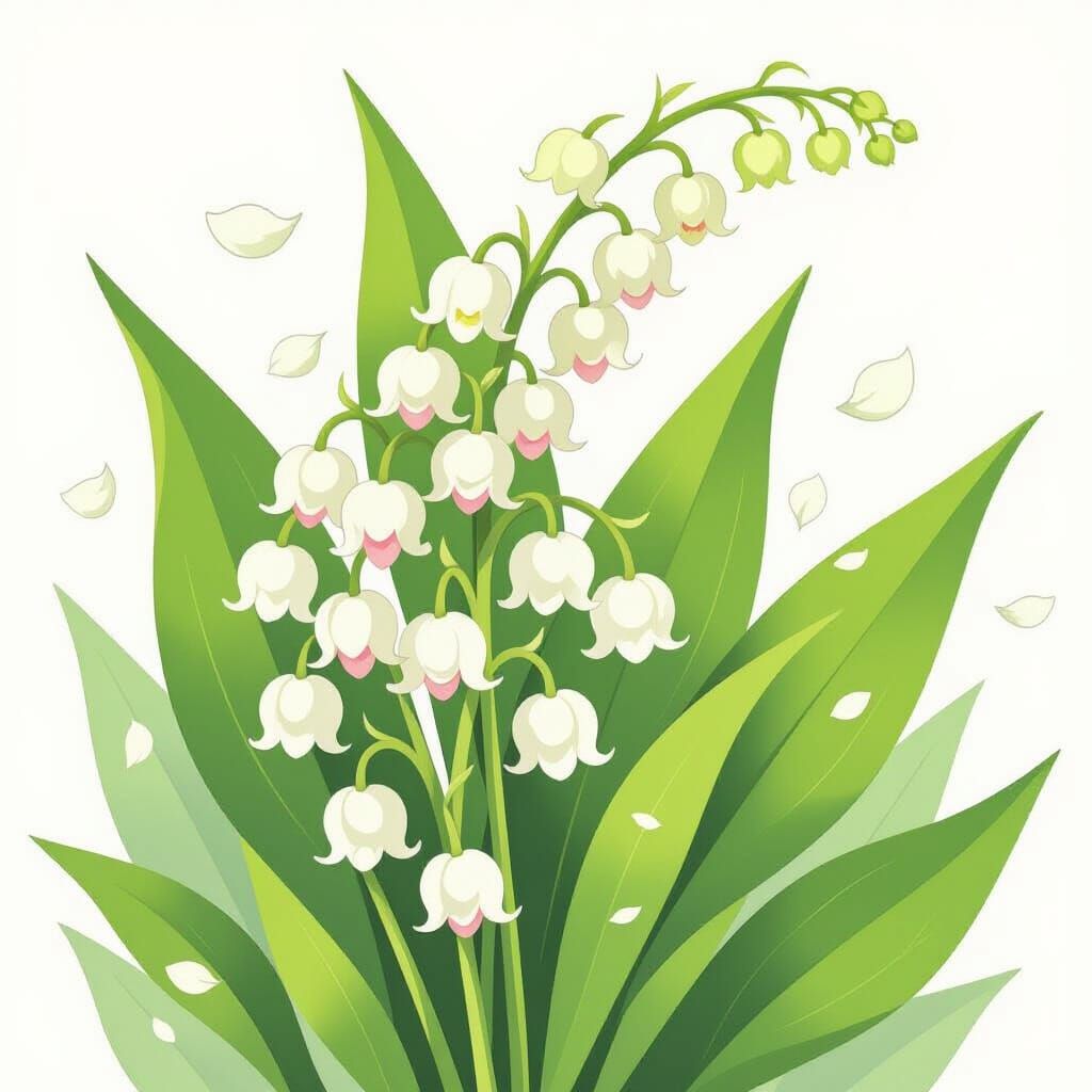 Lily of the Valley Watercolor in Art Nouveau Style