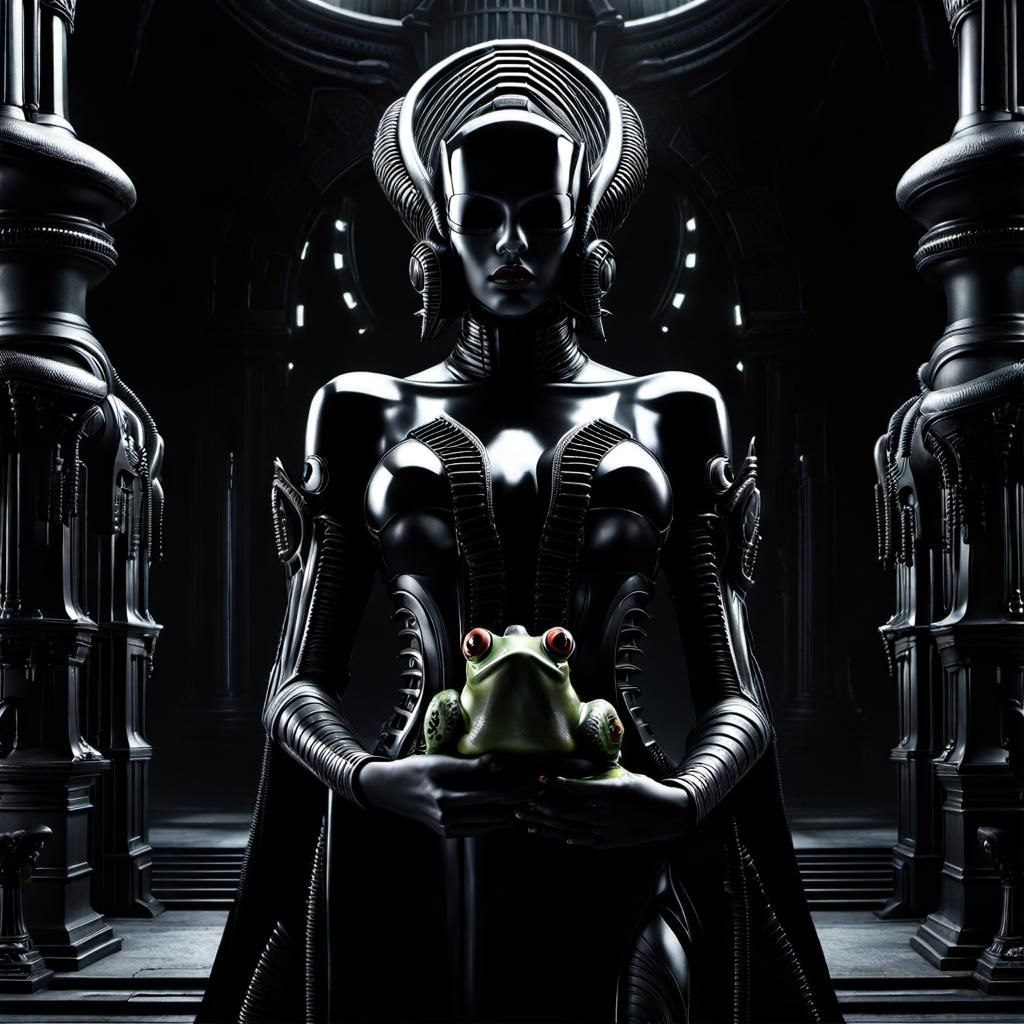 Xenomorph Princess and Biomechanical Frog in Giger Style