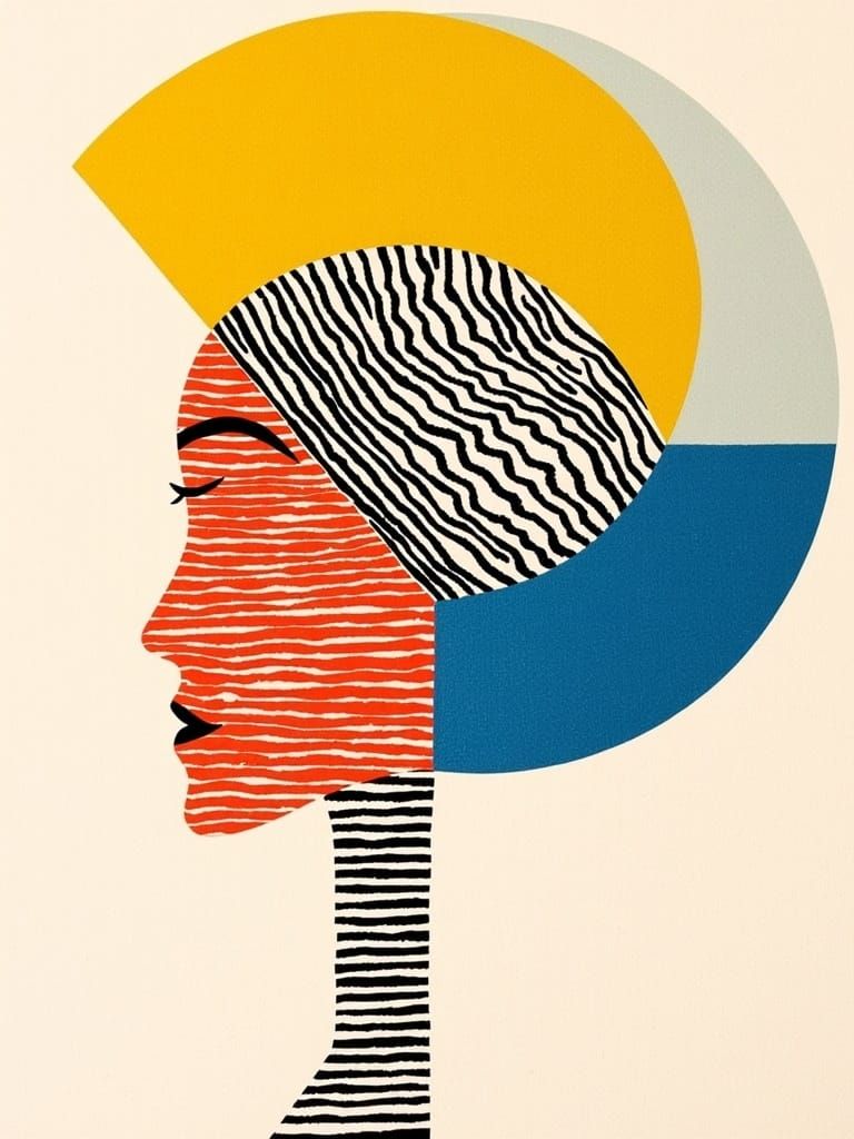 <lora:Striata:1.0>stripes :: woman, solid colors only. one line drawing. art deco and marimekko