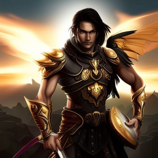 Warrior with Black Wings in Fantasy Art Style