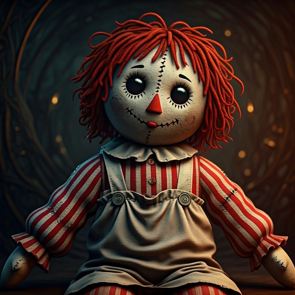 Gothic Raggedy Ann Doll in a Haunting Victorian Lair