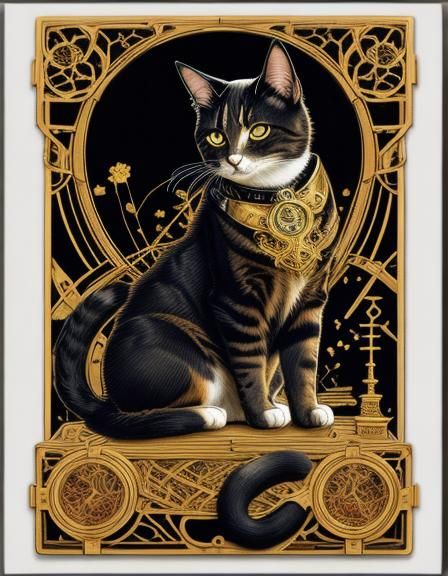 Art Nouveau Cat with Kintsugi in Renaissance Style